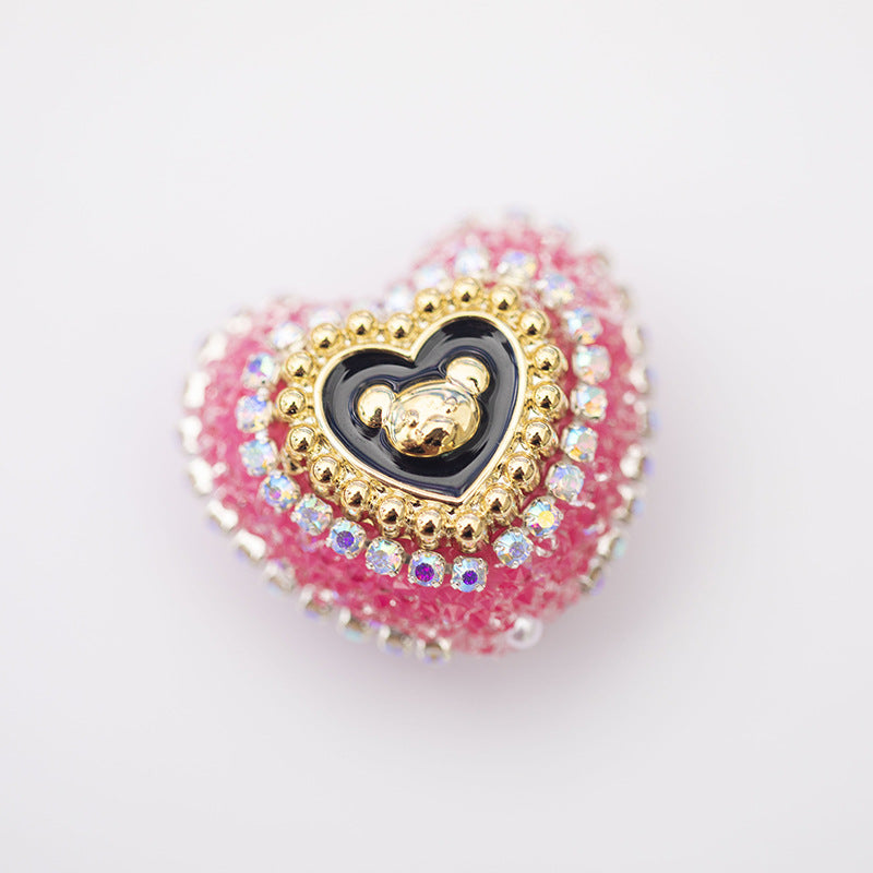 10pcs Heart Bear Rhinestone Acrylic Focal Beads 27.5x24.6mm 14