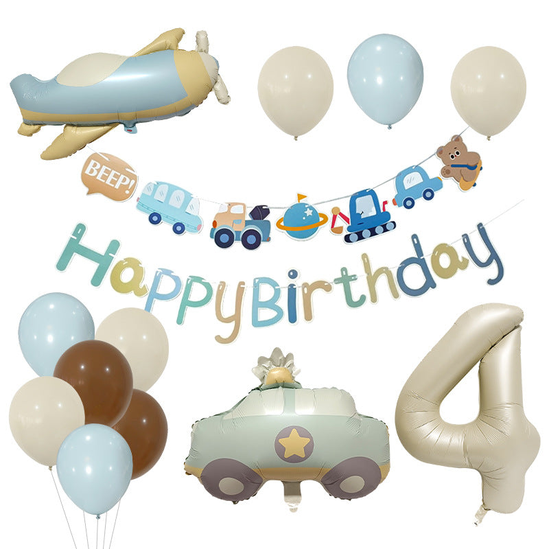 Retro Police Car and Airplane Foil Balloons Birthday Party Set 8