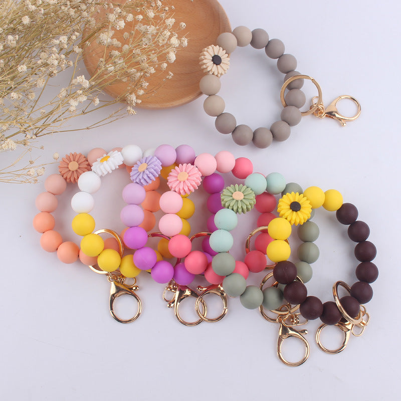 Daisy Rose Silicone Bead Wristlet Keychain 2