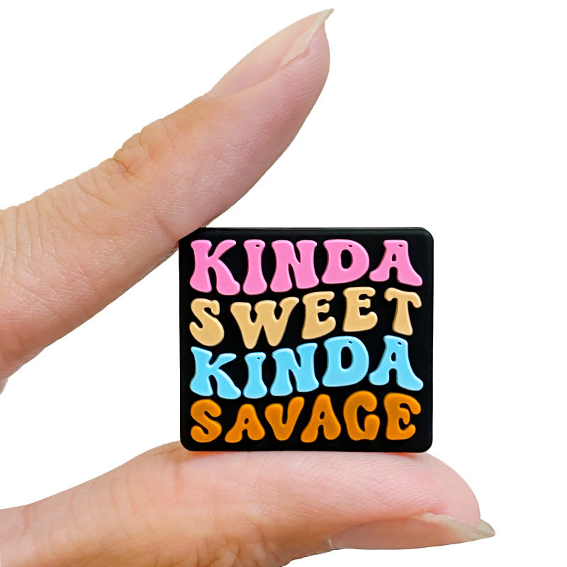 20Pcs Silicone Focal Beads Kinda Sweet Kinda Savage Text Design 4