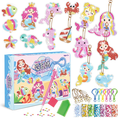 DIY Gem Diamond Painting Keychain Kit Mermaid Sea Life 15pcs 4
