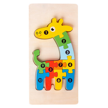 Wooden Building Blocks Animal Traffic Shapes Matching 3D Puzzle Toy 7