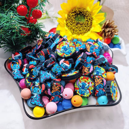 20Pcs Silicone Focal Beads Christmas Blue Alien Character Large Ears Holiday Theme 2