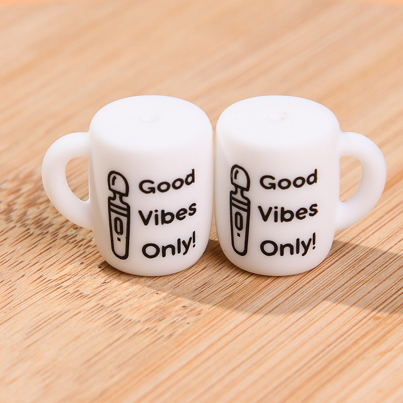50pcs Silicone Focal Beads Cup Printed Design 21