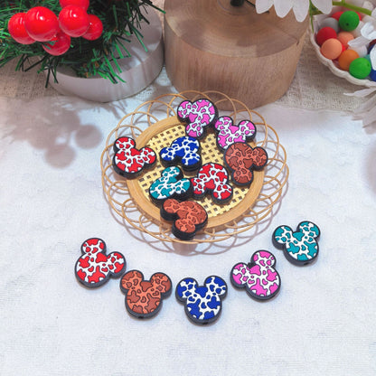 20Pcs Silicone Focal Beads Round Ear Mouse Character with Multi-Color Spots 4