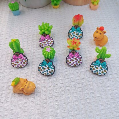 20Pcs Silicone Focal Beads Small Floral Bow Pumpkin Design 4
