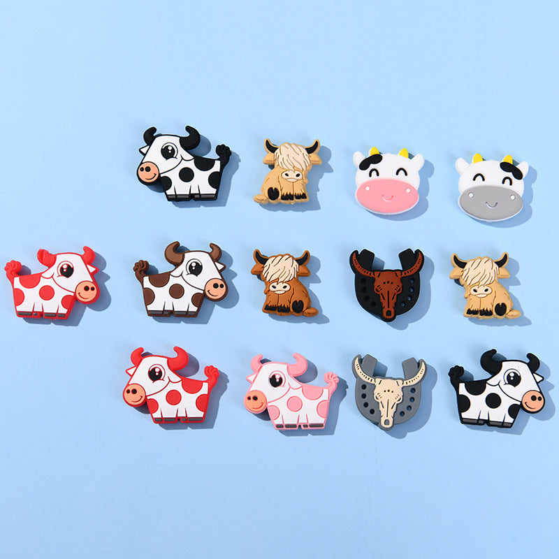 20pcs Silicone Focal Beads Highland Cow Cartoon Design 3