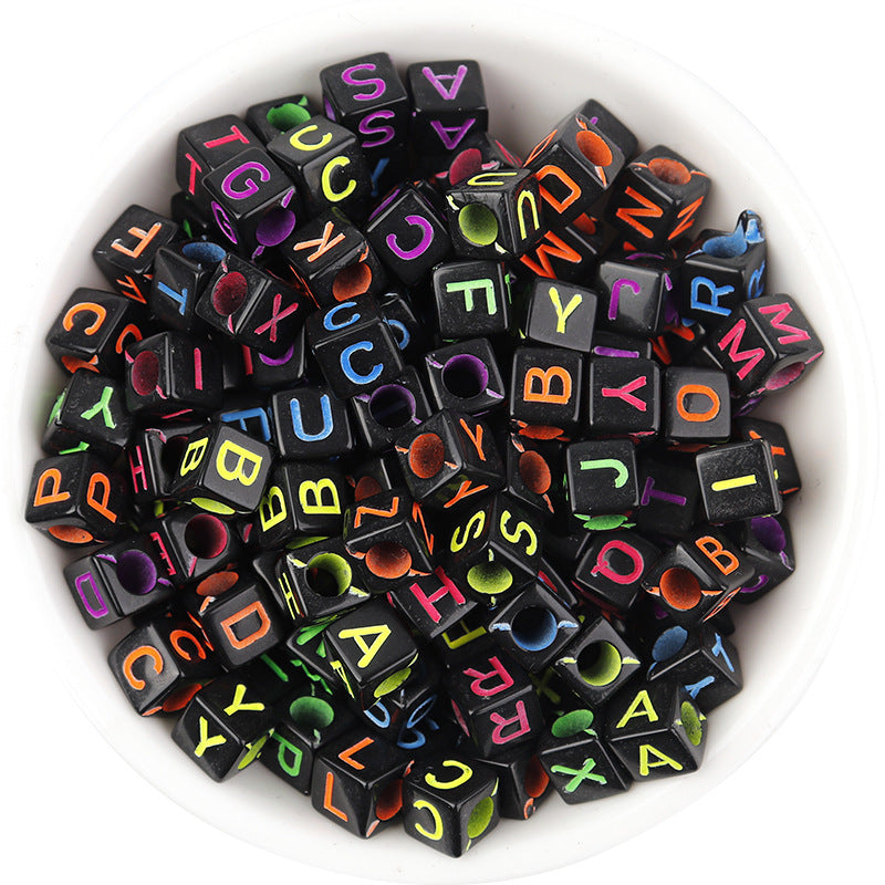 100pcs 6mm Square Acrylic Letters Beads Colorful DIY Accessories 10