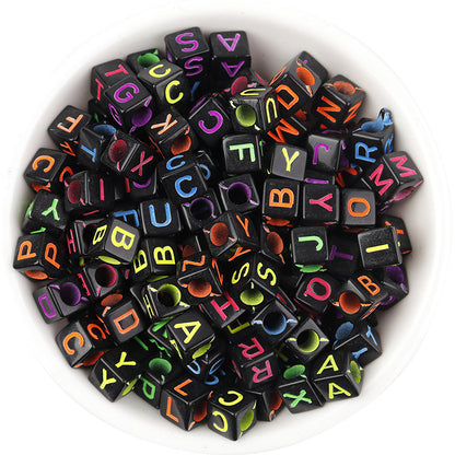 100pcs 6mm Square Acrylic Letters Beads Colorful DIY Accessories 10