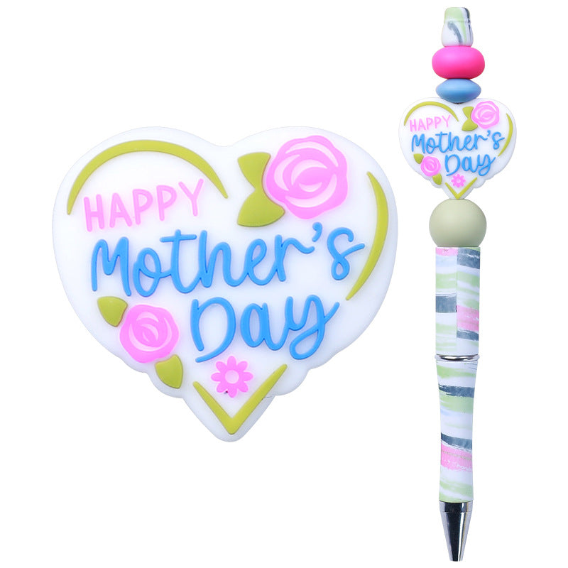 20pcs Silicone Focal Beads Mother's Day Heart and Envelope Designs 5