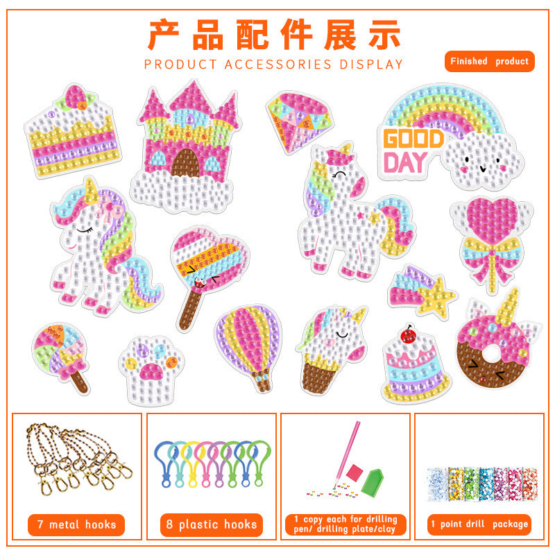 Diamond Painting Kit Make Your Own Gem Keychains Unicorn 15pcs 3