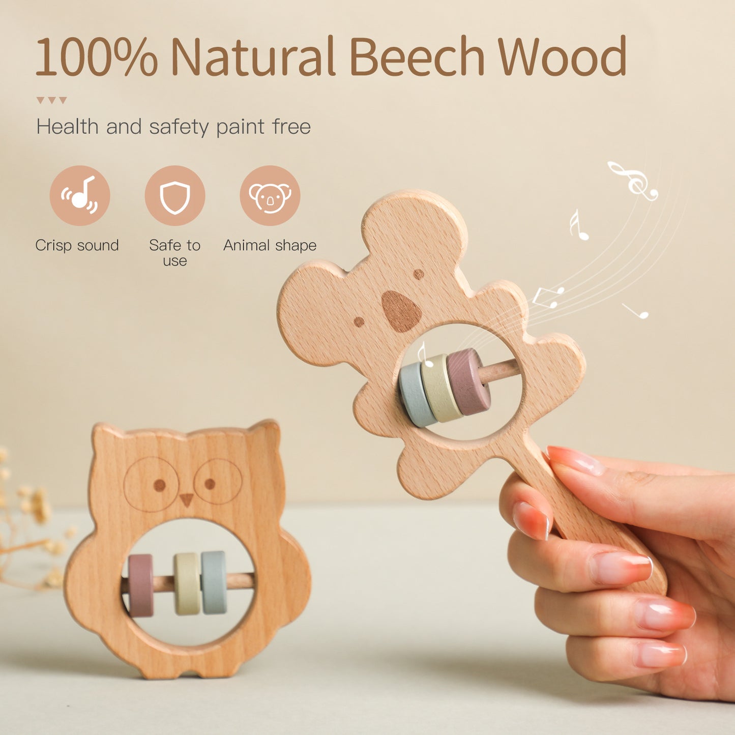 Wooden Koala Teether Toy for Babies Fine Motor Skills 3