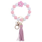 Flower Silicone Bead Wristlet Keychain with PU Leather Tassel 6