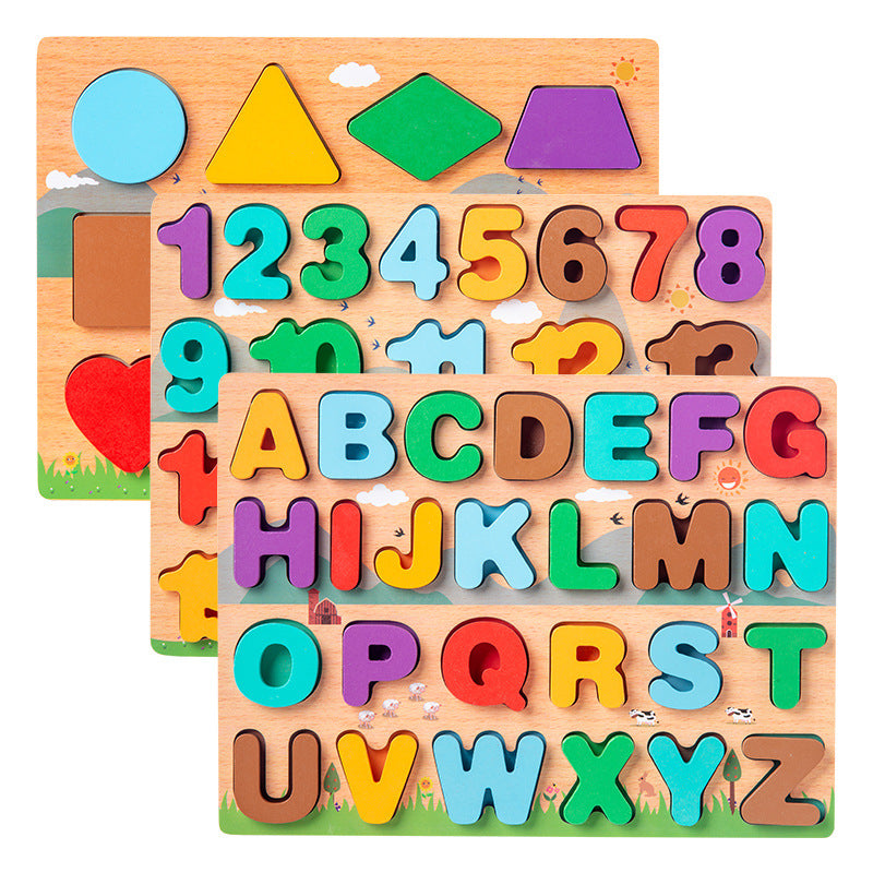 Wooden Alphabet Number Shape Puzzle Montessori Toys 30x22cm