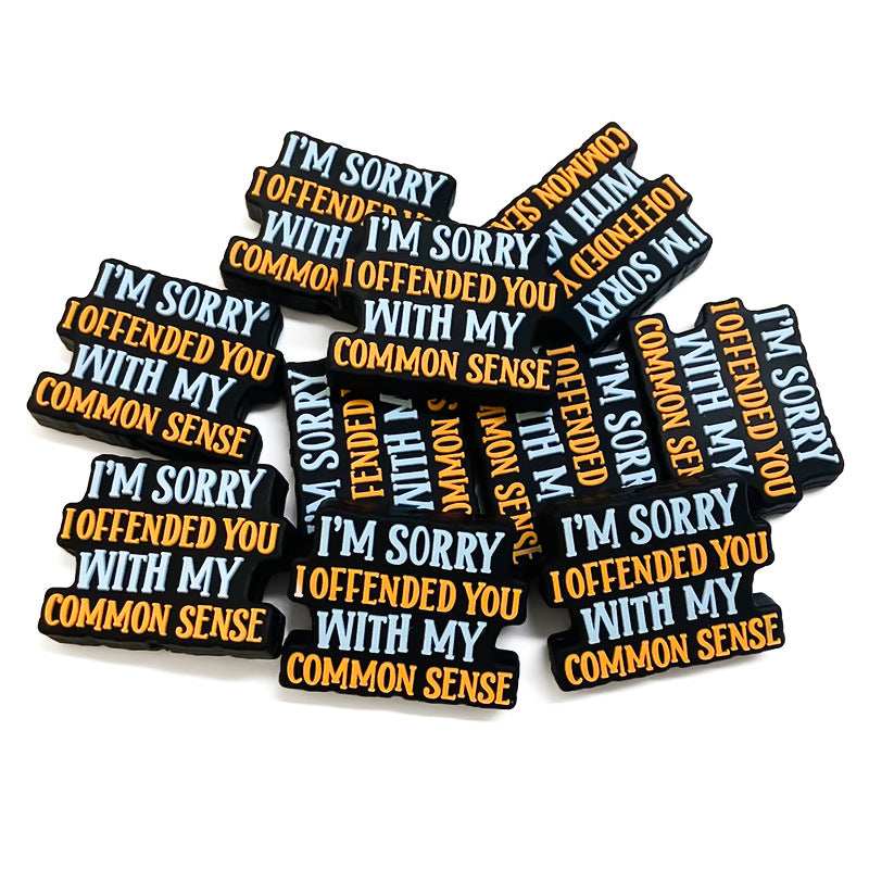 20Pcs Silicone Focal Beads English Alphabet Quotations Printed Text Design 3