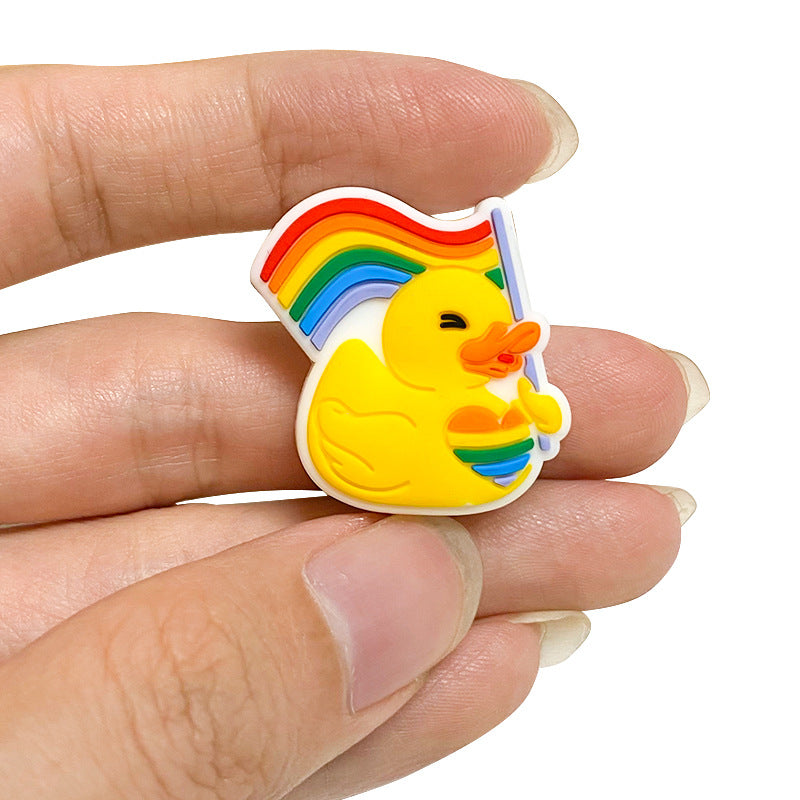 20Pcs Silicone Focal Beads Rainbow Red Flag Holding Heart Yellow Duck 4