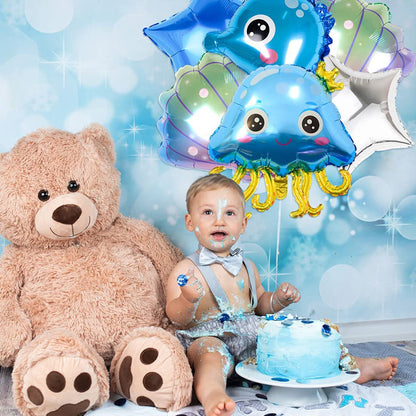 Ocean Themed Jellyfish Seahorse Foil Balloon Birthday Party Set 3