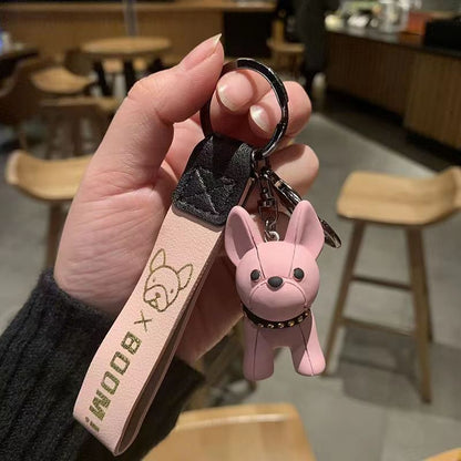 Bulldog Resin Keychain with PU Leather Strap Charm for Women 7