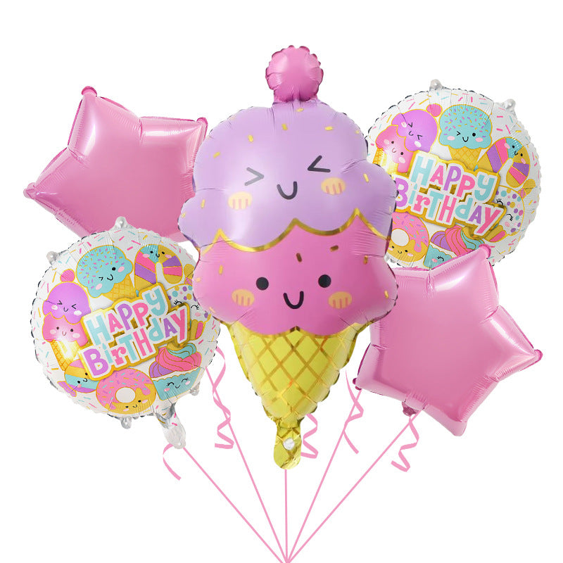 Cute Ice Cream and Candy Foil Balloon Set Birthday Party Decoration 5pcs 6