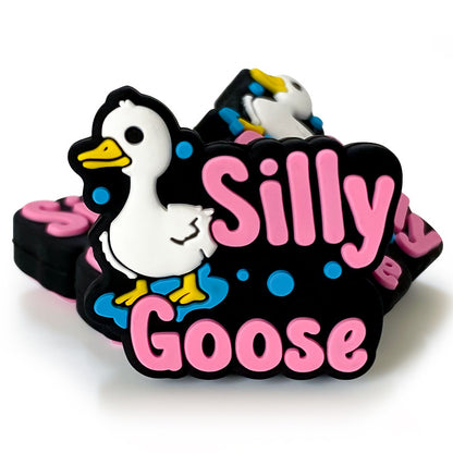 20Pcs Silicone Focal Beads Silly Goose Text with Standing Bird 2