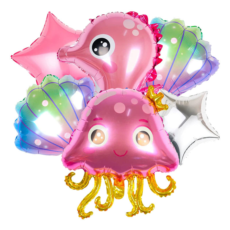 Ocean Themed Jellyfish Seahorse Foil Balloon Birthday Party Set 5