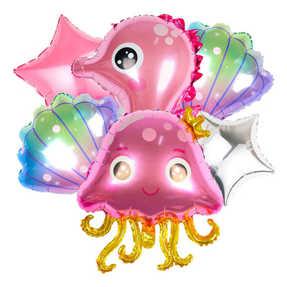 Ocean Themed Jellyfish Seahorse Foil Balloon Birthday Party Set 5