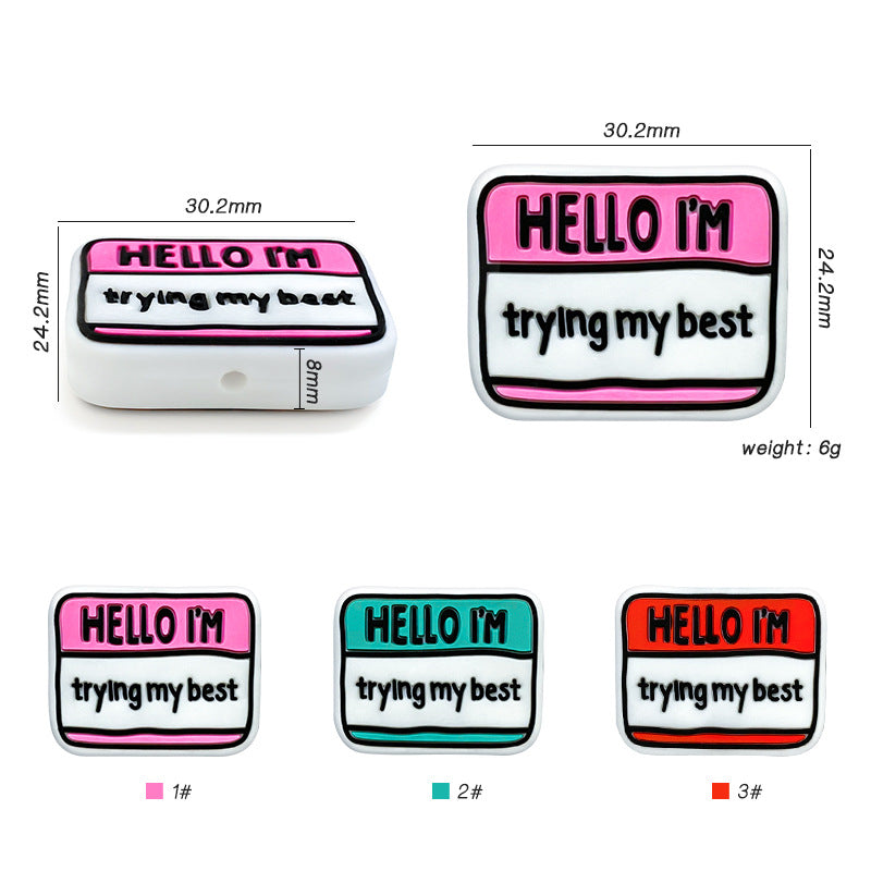 20Pcs Silicone Focal Beads Hello Im Trying My Best Printed Text 2