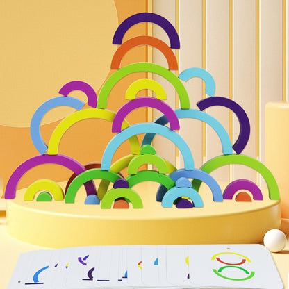 Wooden Montessori Toys Rainbow Building Blocks Tunnel 21.5cm 2