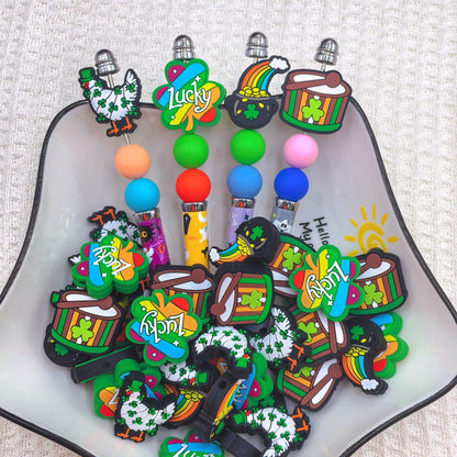 20Pcs Silicone Focal Beads Lucky Grass Rainbow Pot Drum and Hen Design 2