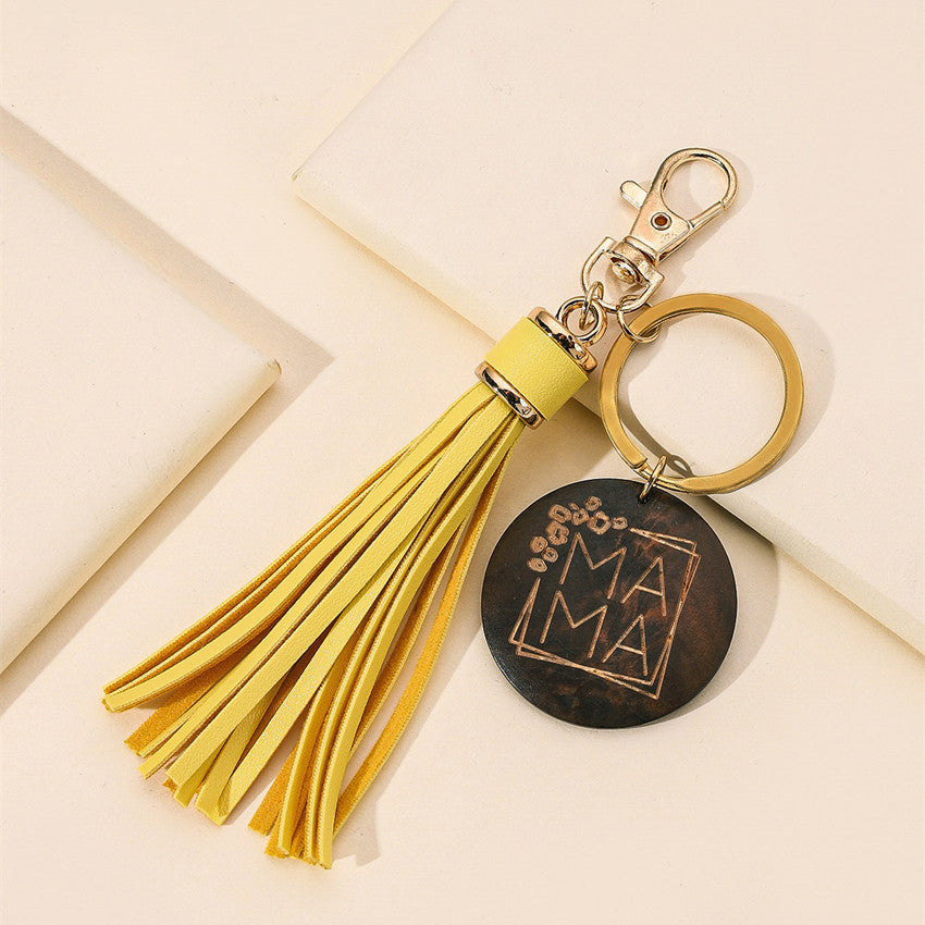 Western Wooden Mama Tassel Keychain Metal Accessory 9