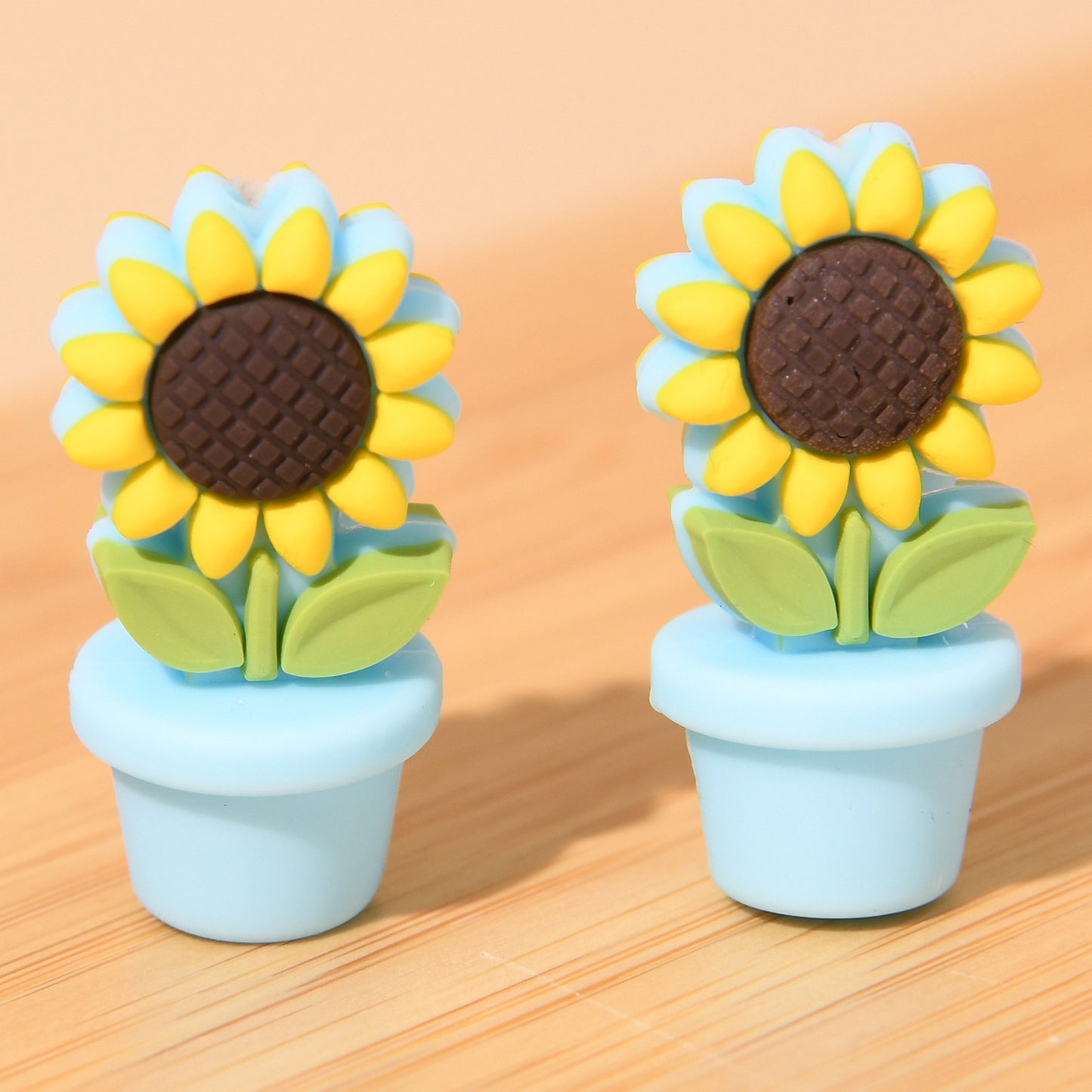 20pcs Silicone Focal Beads Flower Pot Sunflower Yellow White Flower Design 8