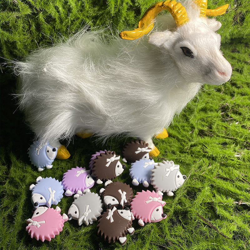 20pcs Silicone Focal Beads Hedgehog Side Profile with Bow 3