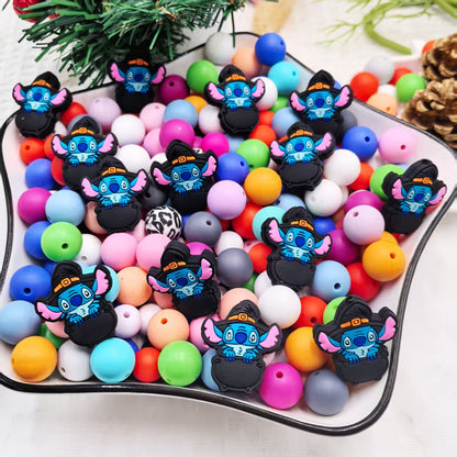20Pcs Silicone Focal Beads Blue Alien Character Large Ears Wizard Hat 4