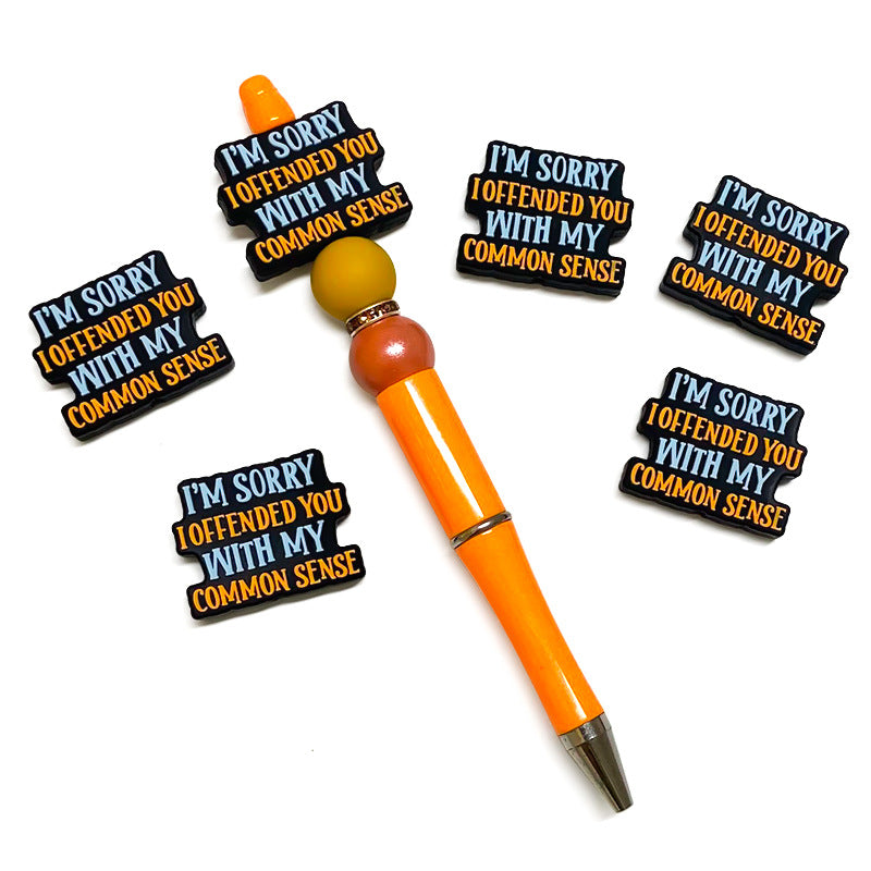 20Pcs Silicone Focal Beads English Alphabet Quotations Printed Text Design 4