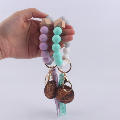 MAMA Tag Silicone Bead Wristlet Keychain with Tassel Charm 4