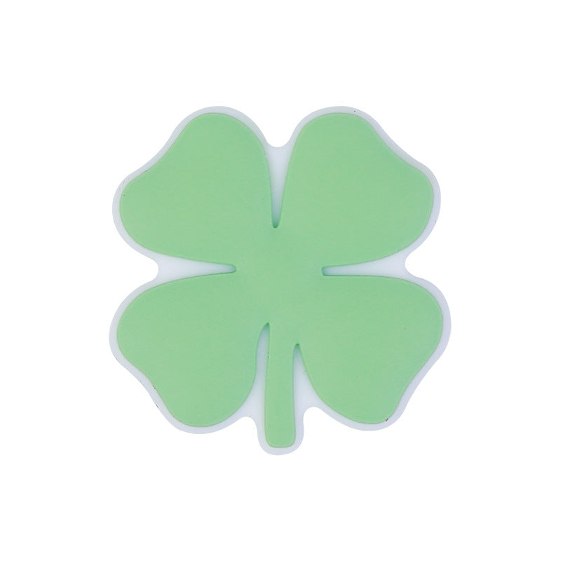 20Pcs Silicone Focal Beads Four Leaf Clover Flat Leaf Shape 7