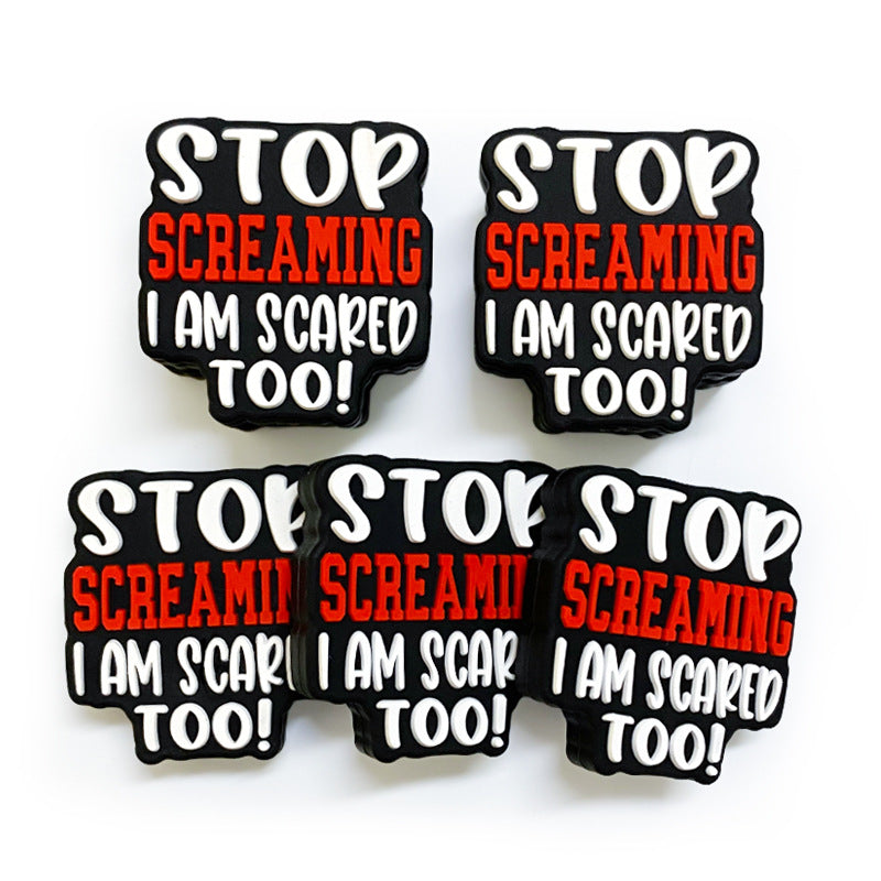 20Pcs Silicone Focal Beads Stop Screaming Text Block Design 4