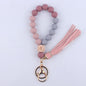 Beech Wood with Eyes Octagonal Tassels Silicone Bead Wristlet Keychain 16