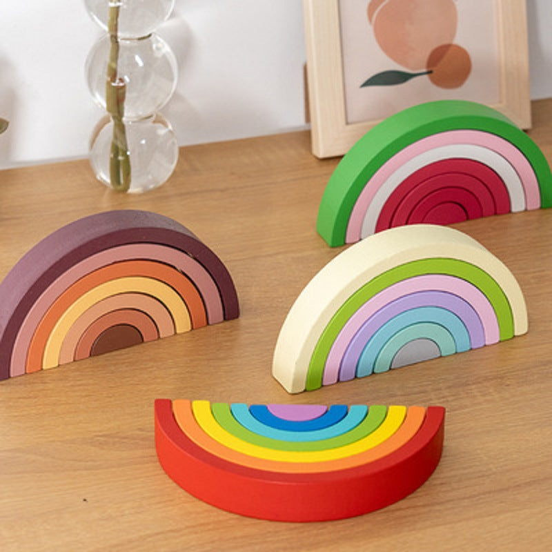 Wooden Rainbow Building Blocks Educational Toy for Kids 6