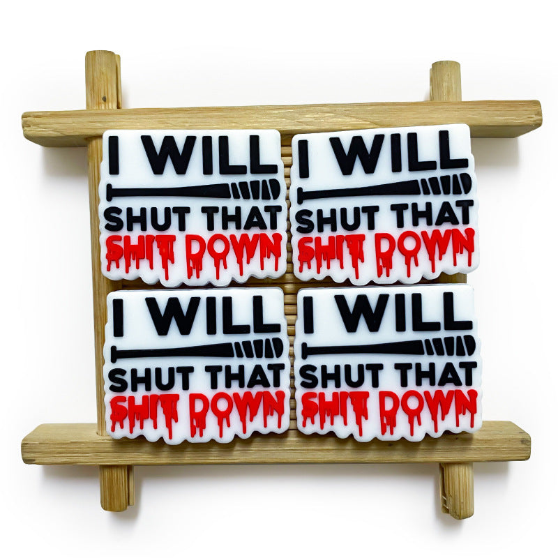 20Pcs Silicone Focal Beads Baseball Bat with Text Design 3