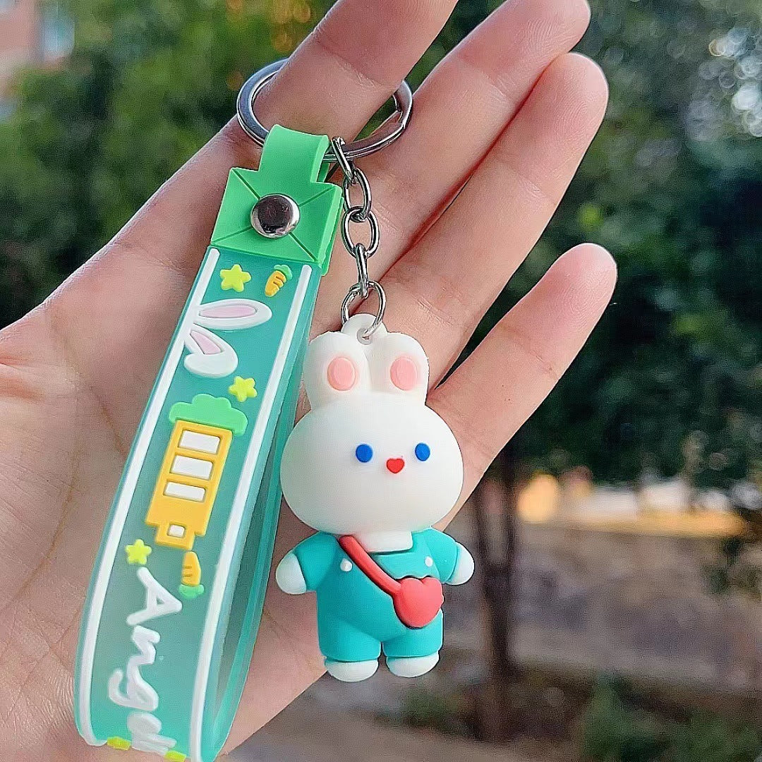 Cartoon White Rabbit Silicone Bead Wristlet Keychain with Strap 10