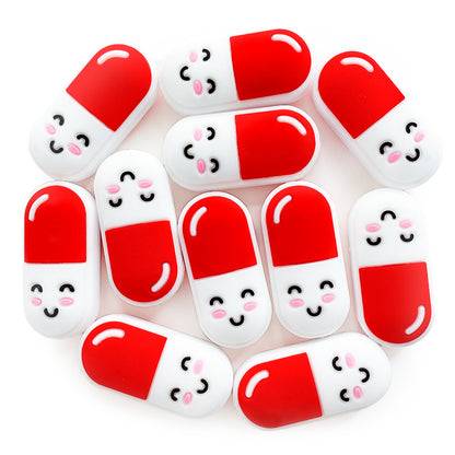 20Pcs Silicone Focal Beads Pills Capsule Smiling Face Design 5