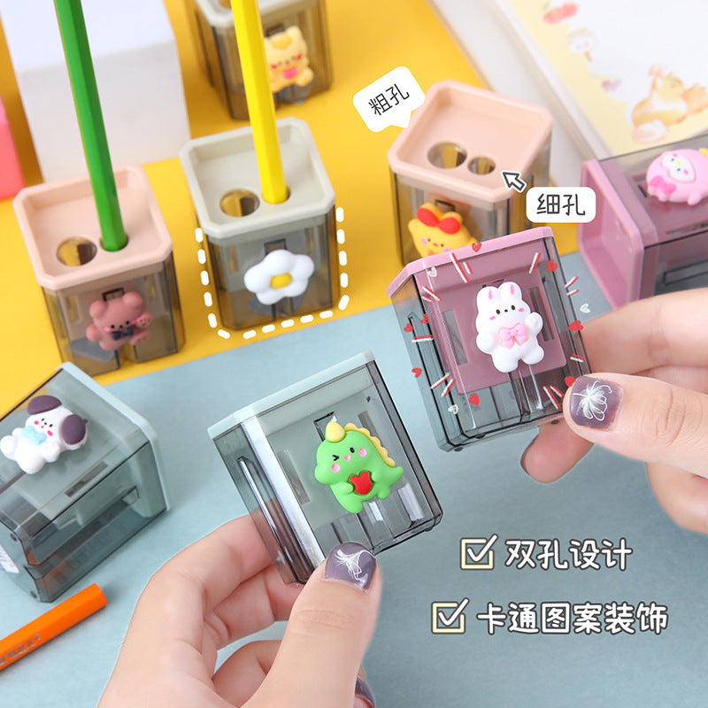 Cartoon Double Hole Manual Pencil Sharpener Plastic 4.8x4x4cm 2