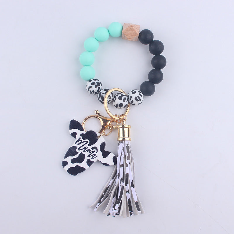 Western Cow Silicone Bead Wristlet Keychain with Mama Charm 12