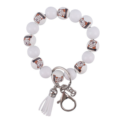 Wooden Dog Tassel Silicone Bead Wristlet Keychain with Charm 10
