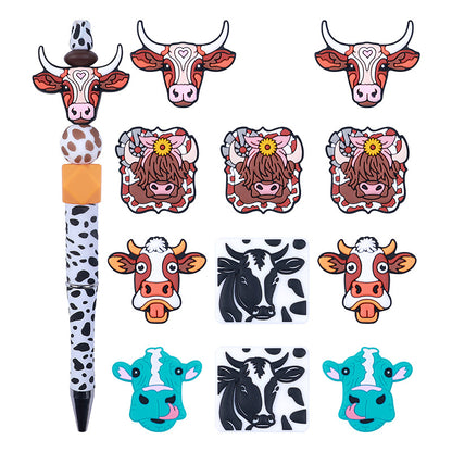 20Pcs Silicone Focal Beads Farm Highland Cattle Square Cow Design