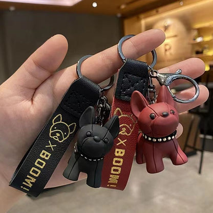 Bulldog Resin Keychain with PU Leather Strap Charm for Women