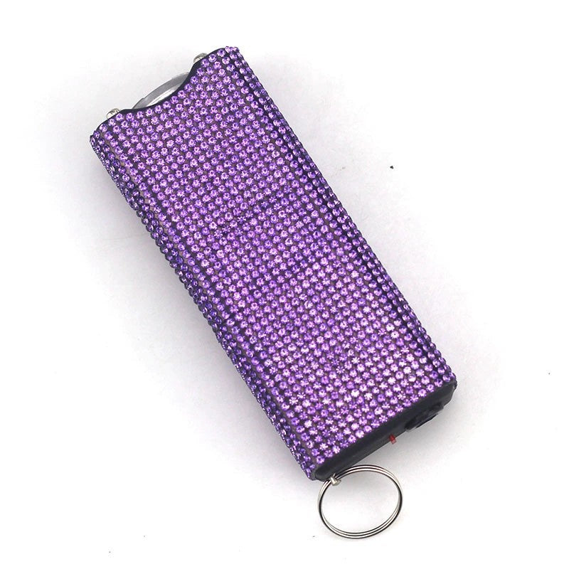 Self Defense Rhinestone Flashlight Electric Shock Keychain 18