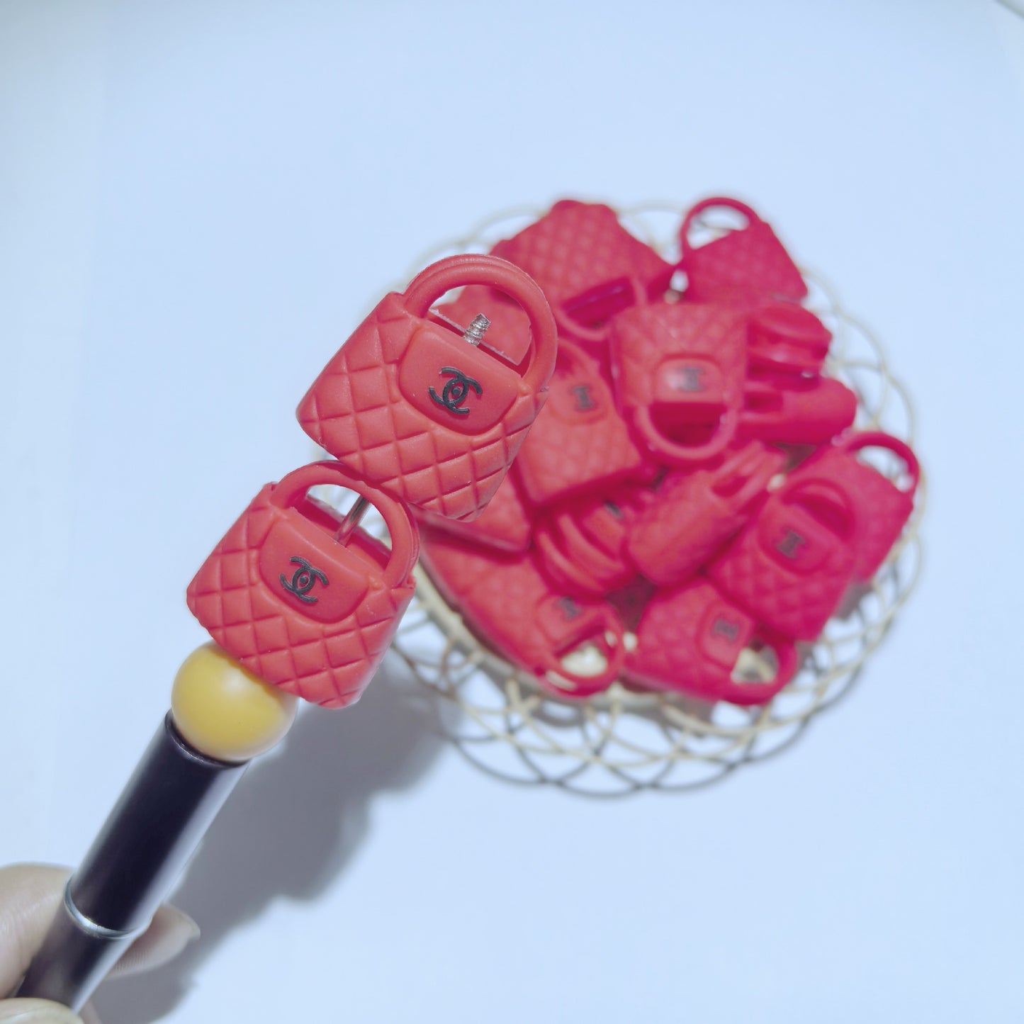 20pcs Silicone 3D Focal Beads Quilted Handbag Logo Detail 6