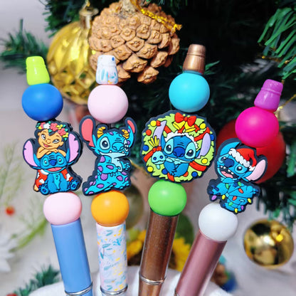 20Pcs Silicone Focal Beads Christmas Blue Alien Character Large Ears Holiday Theme